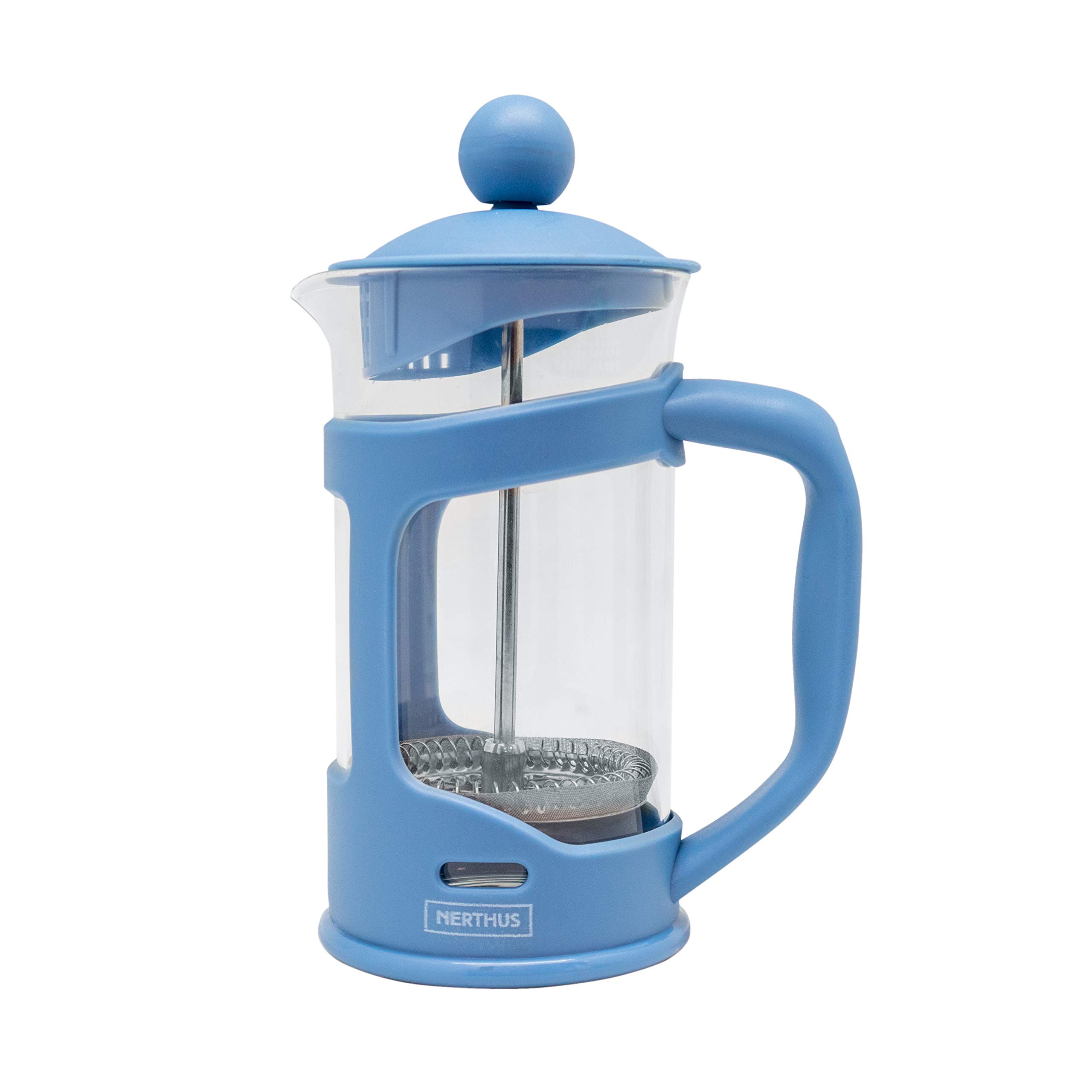 Nerthus FIH 791 French Plunger Coffee Maker, PP/Borosilicate Glass/SS, Blue, 350 ml