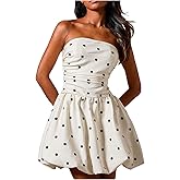 Floerns Women's Polka Dots Strapless Tube Dress Going Out Ruched Smocked Mini Dresses