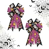Hying 2 Pieces Days of The Dead Bows for Wreath, Mexican Skeleton Wreath Bow Red Black Burlap Bows Dia De Los Muertos Mexico Craft Bows for Front Door Halloween Day of The Dead Decoration Supplies