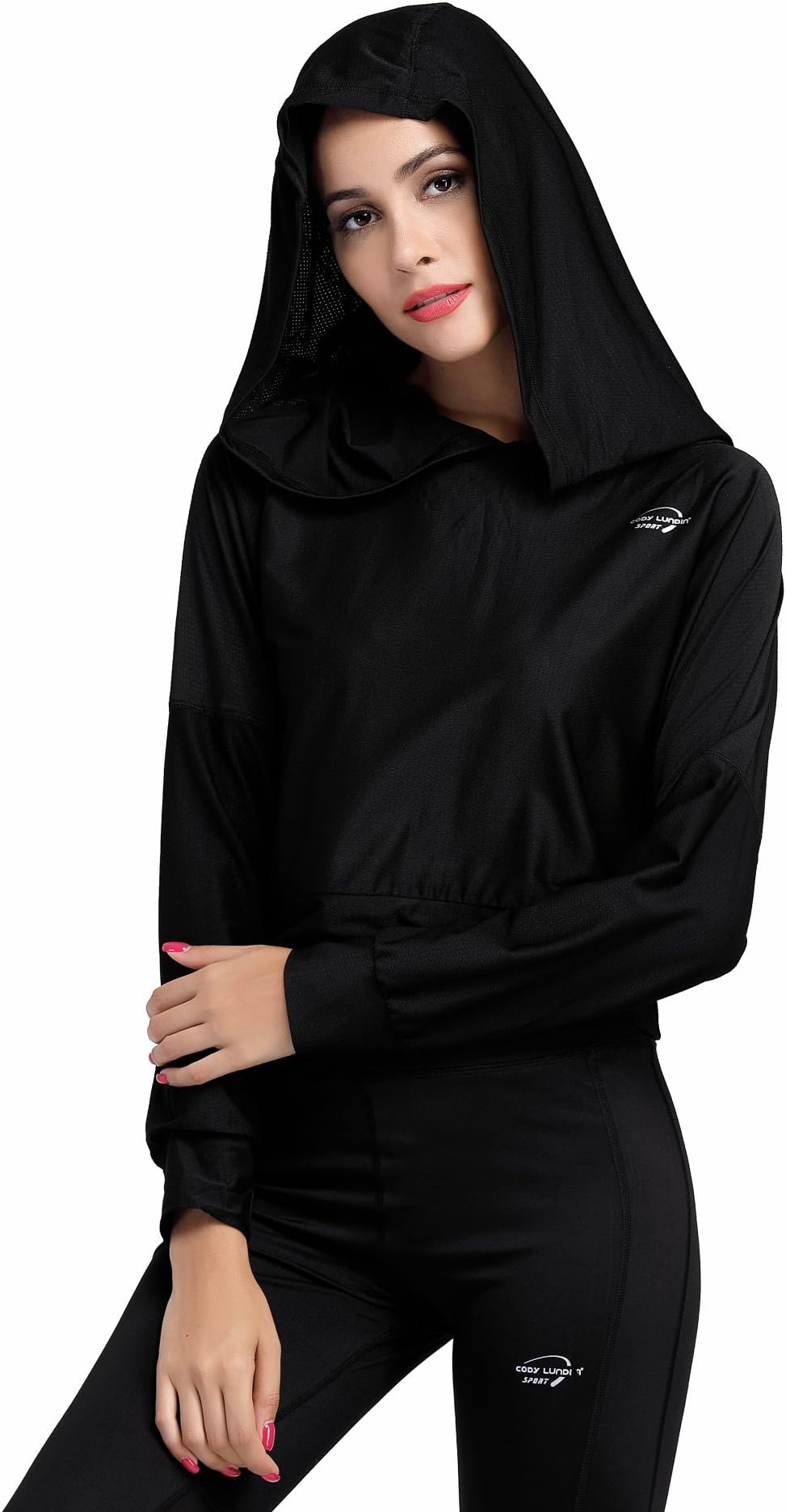 Cody Lundin Woman's Hooded Long Sleeve T-Shirt Black Sport Hooded Jacket for Ladies