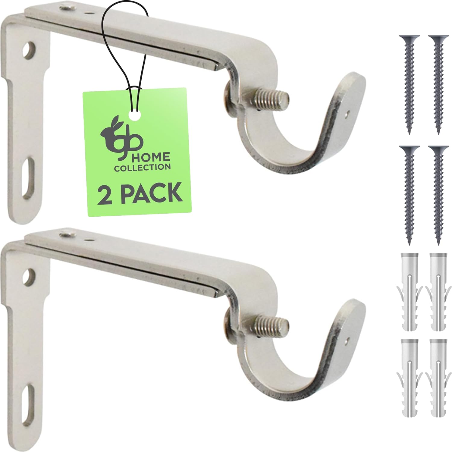 Window Treatment Hardware - GB Home Adjustable Curtain Rod Bracket, Heavy Duty Curtain Rod Holders, Set of 2-Satin