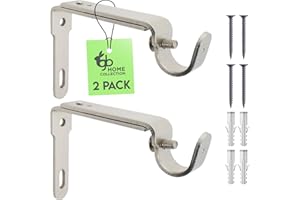 gb Home Collection Adjustable Curtain Rod Brackets, Satin, 2 Pcs, for 5/8" Rod, Heavy Duty Curtain Rod Holders, Curtain Holders, Curtain Rod Brackets, Curtain Rod Hooks for Wall, Curtain Brackets