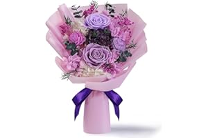 HOTKBO Preserved Flower Bouquet, Flowers for Delivery Prime, Birthday Flowers for Women, Purple Roses as Christmas Gifts for Mom, Wife, Grandma, Her, Long-Lasting Eternal Flowers That Last 2-3 Years