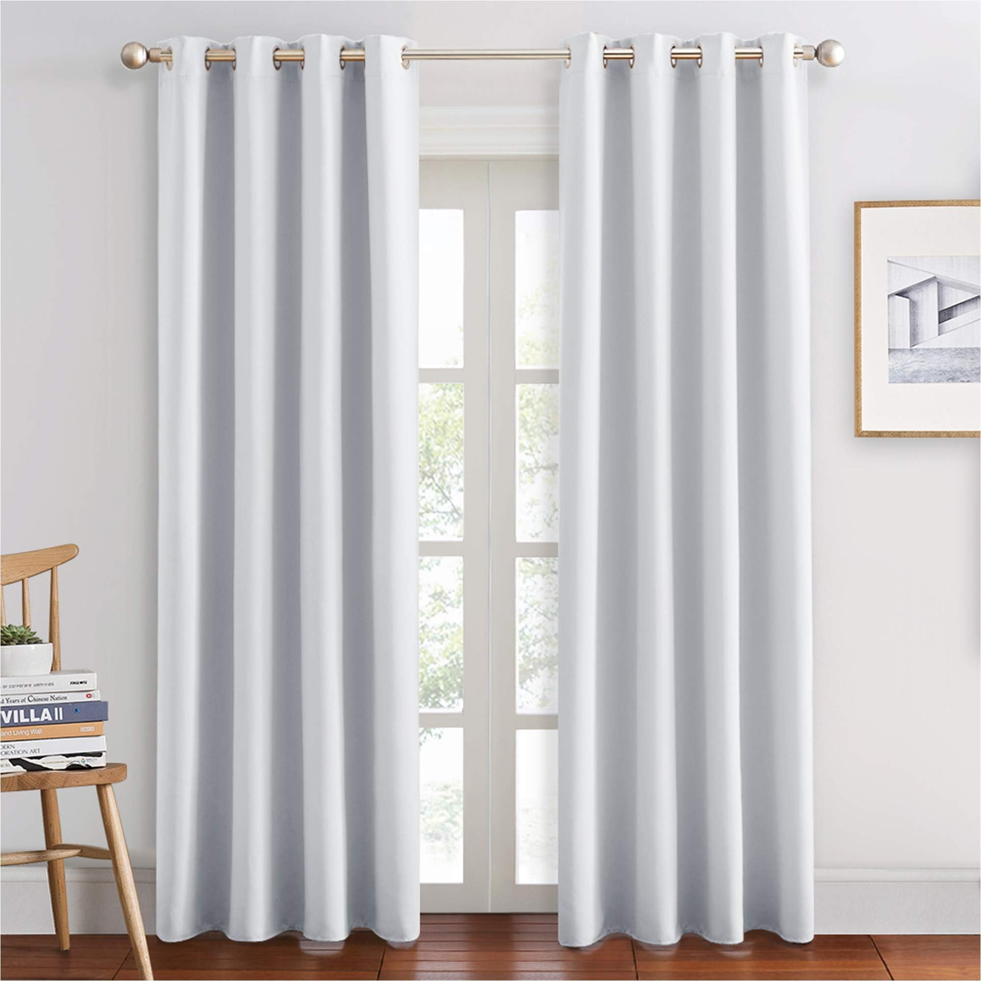 PONY DANCE Room Darkening Curtains for Bedroom - Solid Grommet Top Thermal Insulated Curtain Panels Window Treatments Home Decor Drapes for Kids' Room, W 55 x L 80 inch, Greyish White, 1 Pair
