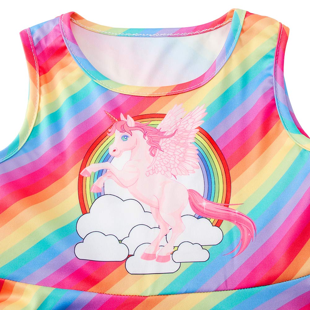 TUONROAD Big Girls A-Line Dress Round Neck Sleeveless Basic Dress Giddy Rainbow for Playwear School Vacation 4 5 Years(Giddy Stripe,S)