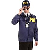Fun Costumes Men's FBI Agent Costume | Federal Beaureau Of Investigation Halloween Outfit, Windbreaker Officer Jacket And Hat