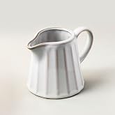 YHOJOY Ceramic Creamer Pitcher Small, Creamer Container with Handle, 10 OZ | Small Milk Pitcher Pourer for Coffee, Sauces &amp; Syrup, Rustic Striped Design, Home Coffee Station Beverage Setup, Cream White