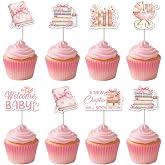 Fangleland 24 PCS Storybook Baby Shower Cupcake Toppers, Pink Book A New Chapter Will Soon Begin Cake Decorations, Library Themed Cupcake Picks for Gender Reveal Welcome Baby Party