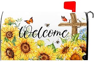 BARNEOVA Spring Summer Welcome Mailbox Covers Magnetic Sunflower Mailbox Covers Magnetic Standard Size 18" X 21" Flower Mailbox Wraps Post Letter Box Cover Decor for Outside Garden Yard Home Outdoor Decoration