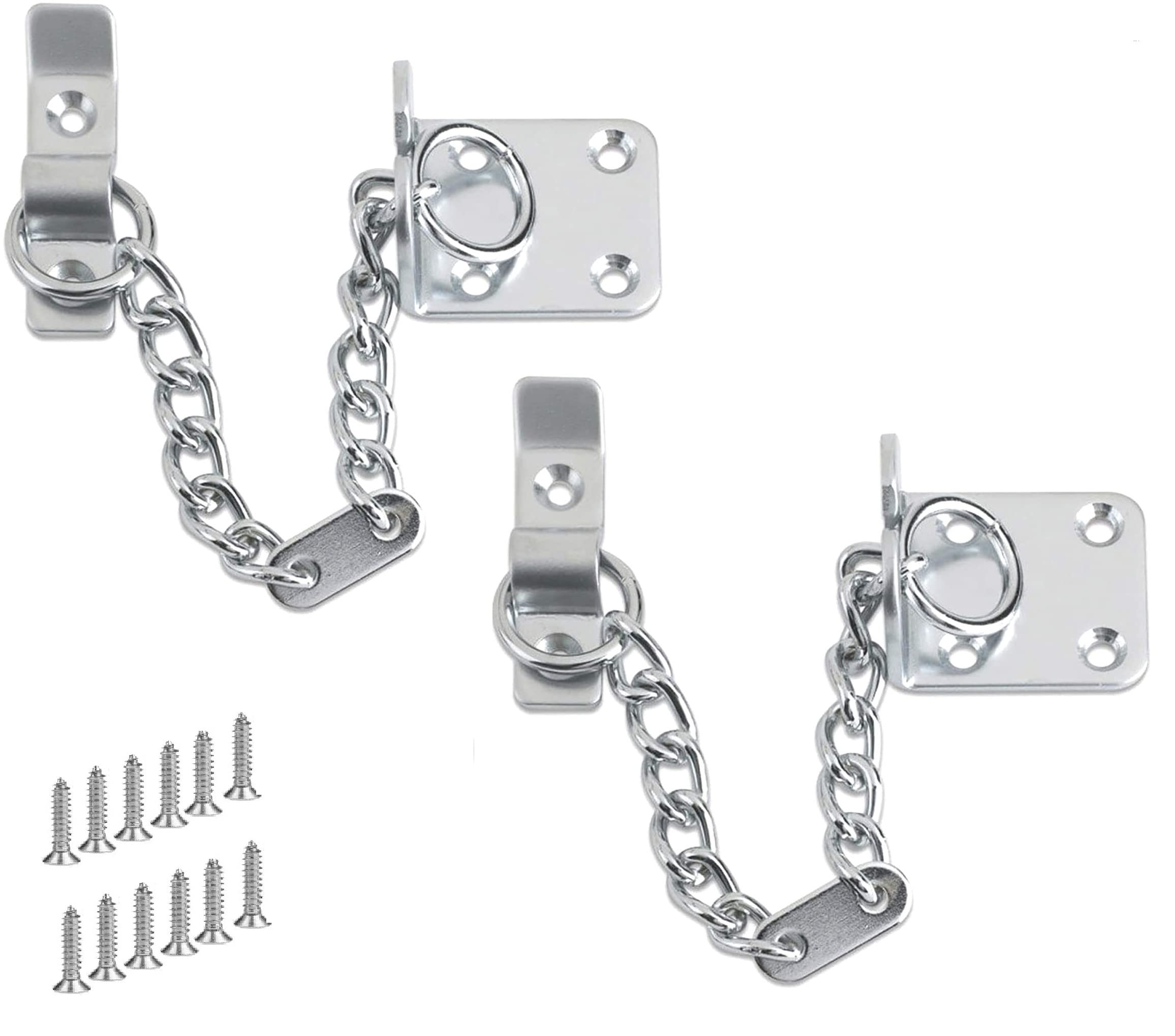 TERF® Heavy Duty Door Chain Polished Chrome Narrow Design Door Internal and External Front and Back Door Restriction Limiter Security Lock Safety Guard Chain for Wooden and uPVC Doors - Pack of 2