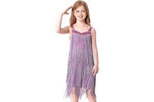 Cuecutie Kids Sequin Fringe Dress Sparkling Tassel Sleeveless Latin Dance Dress Salsa Dancewear Dancer Outfits for Girls
