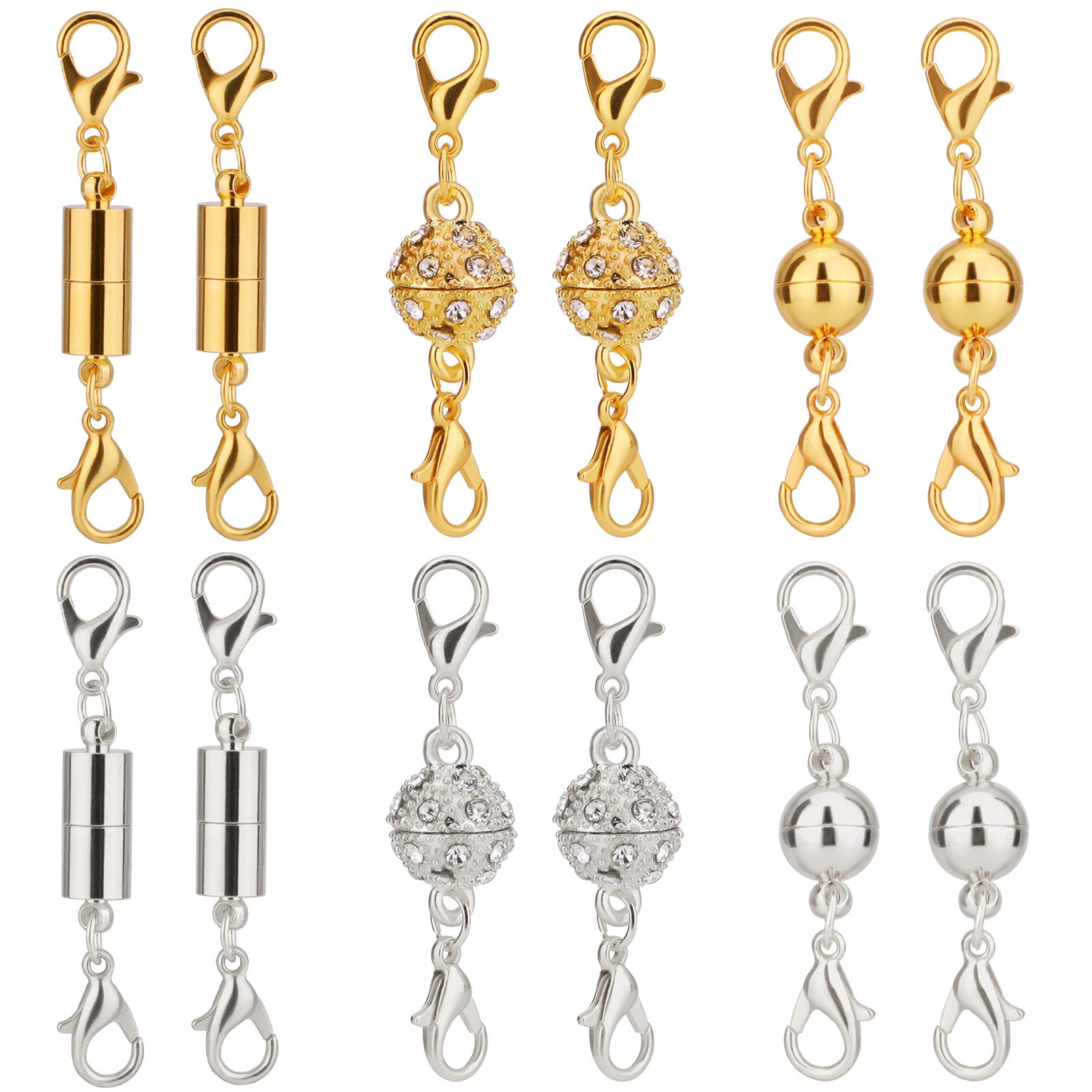 LUTER 12 Pieces Magnetic Jewellery Clasps Lobster Clasp and Clasp Necklace Extender Bracelet for Jewellery Making (Gold and Silver)
