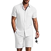 COOFANDY 2 Piece Set for Men Cruise Outfits Set Mens Summer Vacation Outfit Short Sleeve Button Down Shirts