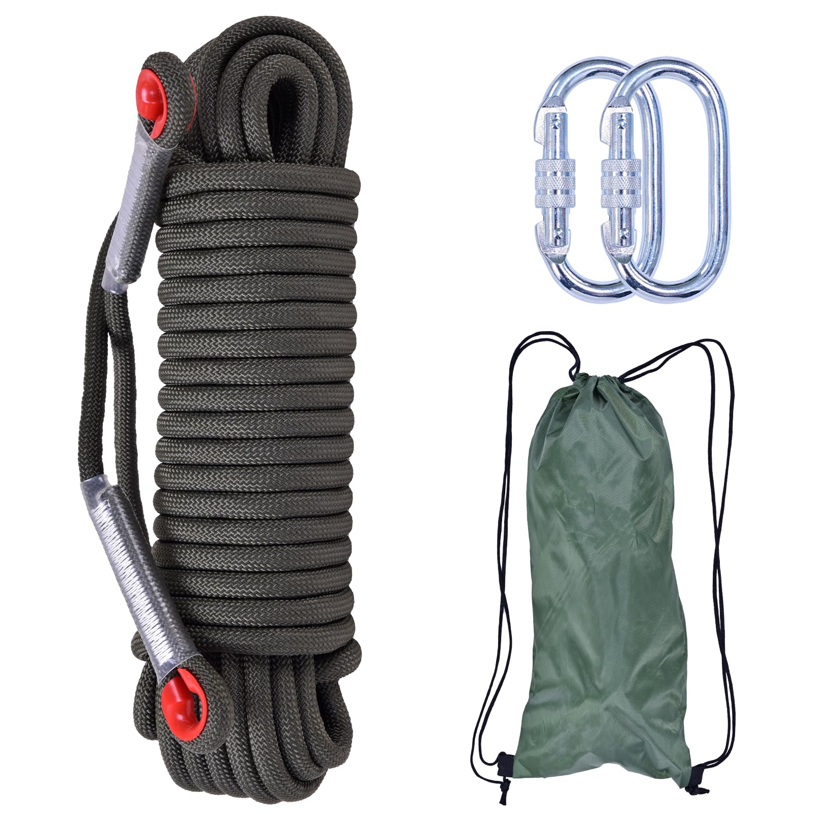 LZ.MZXU Climbing Rope 20M Rope Multifunctional Cord Safety Rope 10mm Emergency Escape Rope Boat Rope With 2 Carabiners Camping Rescue Outdoor Hiking Caving (Black)