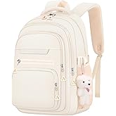 KBTYE Cute Girls Backpack for School Kids Travel College backpack for Women Teen Beige Bookbags Aesthetic Laptop Bagpack