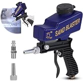 Ziopetru Gravity Feed Sand Blaster Gun for Air Compressor, 70-150 PSI, Blue | For paint and rust removal on metal or wood and glass etching; handheld gravity-feed design supports blasting media