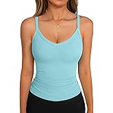 GKBK Tank Tops for Women Spaghetti Strap Ribbed Camisole Tops 2026 Slim Fitted V-Neck Soft Basic Layering Shirts