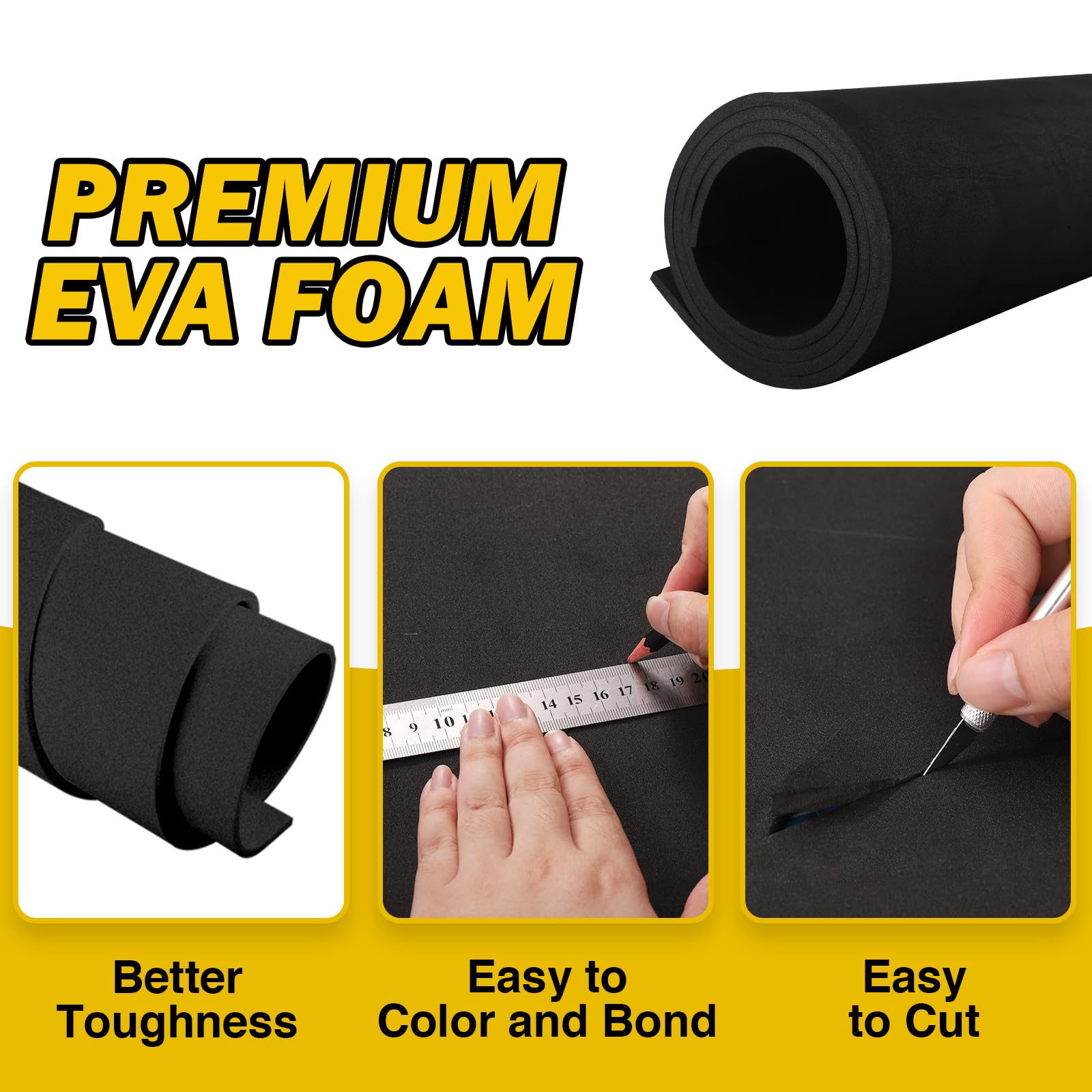 MEARCOOH EVA Foam Cosplay Black 6mm Thick (1mm to 20mm) Large 35.5