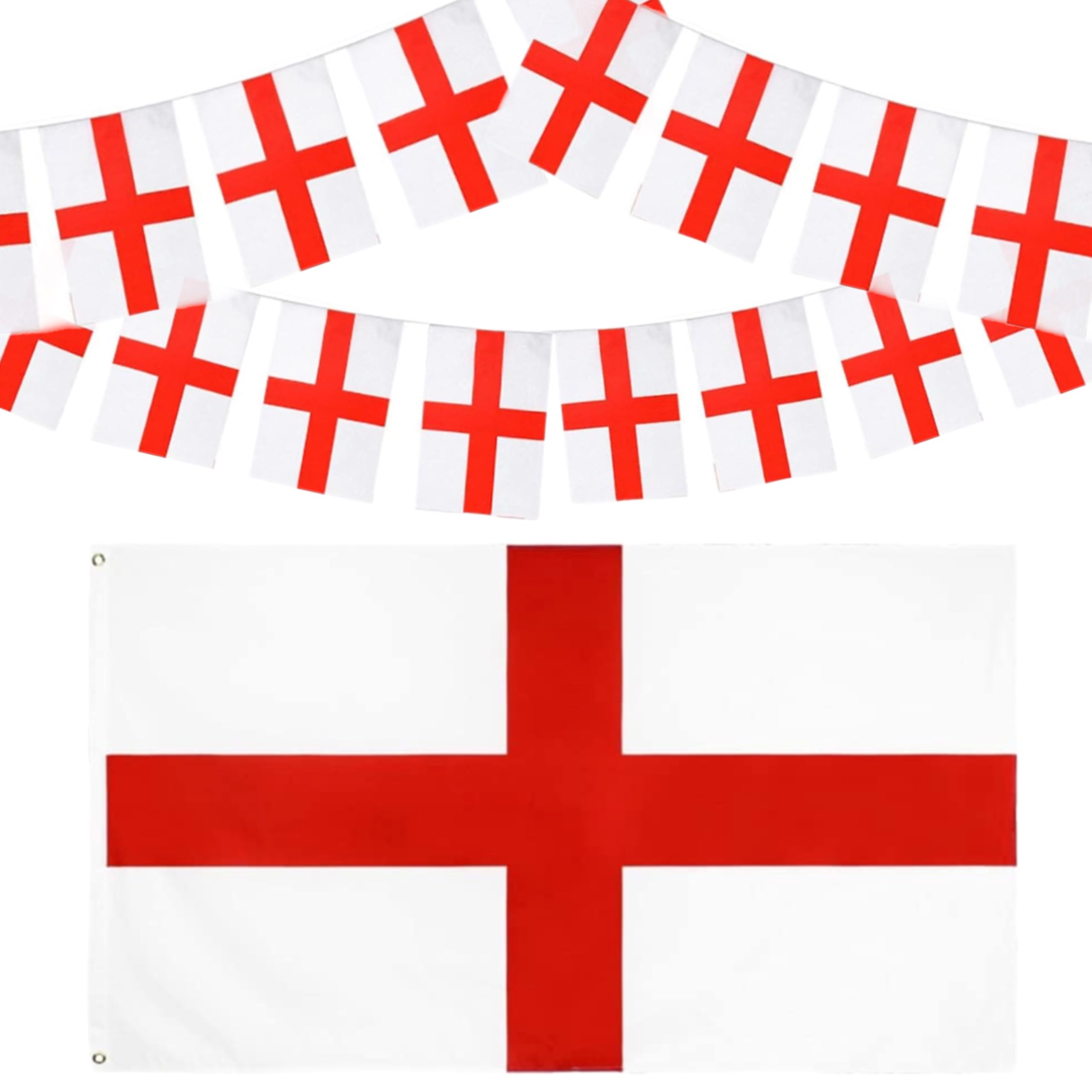 eBoutik - St George's Giant Combo - Extra Large Flag & 8 Meter Bunting- Great Britain, English Patriotic Set - Support England at Indoors & Outside - All Weather Bunting Set