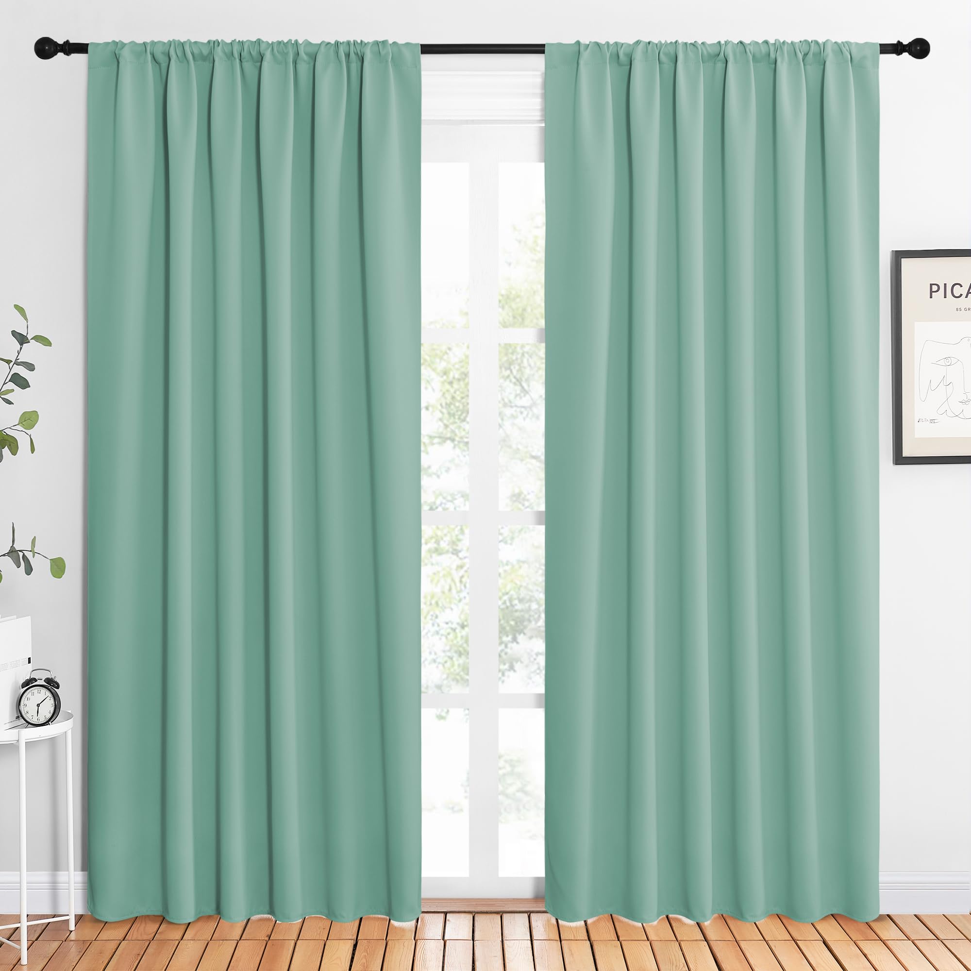 NICETOWN 2 Panels Blackout Curtains, Rod Pocket Thermal Insulated Drapes 84 inches Long, Easy-Care Modern Home Decoration Sunshades for Guest Room, Living Room, Office, 62 x 84 Inch, Aqua Image NICETOWN 2 Panels Blackout Curtains, Rod Pocket Thermal Insulated Drapes 84 inches Long, Easy-Care Modern Home Decoration Sunshades for Guest Room, Living Room, Office, 62 x 84 Inch, Aqua Image