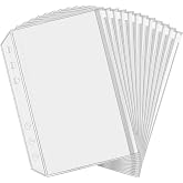 Antner 12PCS A5 Binder Pockets 6 Holes Budget Cash Envelopes for Budgeting, Clear Zipper Folders Planner Inserts Loose Leaf Bags Binder, Waterproof PVC Document Pouch Filing