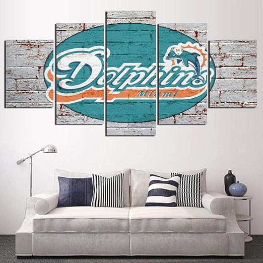 Amazon Com Sfxyj 5 Panel Canvas Print Wall Art Miami Dolphins
