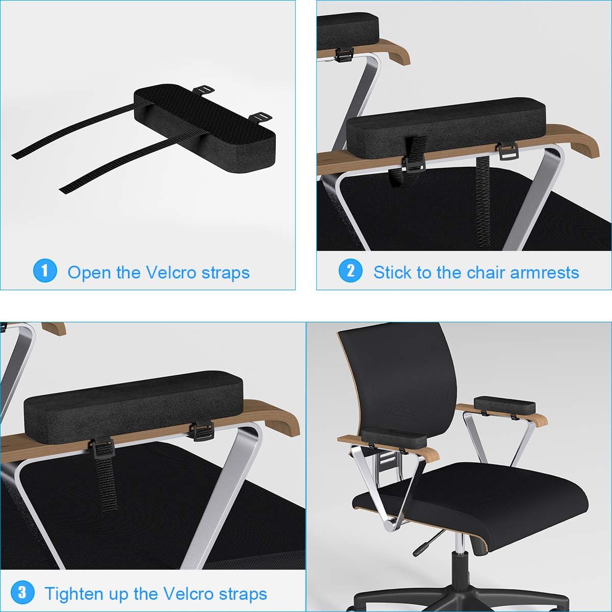 Yasolote Chair Armrest Pads, 2 Pack Padded Armrest Cushion Pads with Memory Foam Elbow Pillow for Forearm Pressure Relief, Arm Chair Covers for Office Chairs, Wheelchair, Comfy Gaming Chair (Black) : Office Products