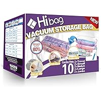 HIBAG Space Saver Bags, Vacuum Storage Bags, 10-Pack Vacuum Seal Bags (2 Jumbo, 2 Large, 2 Medium, 2 Small, 2 Roll-up…