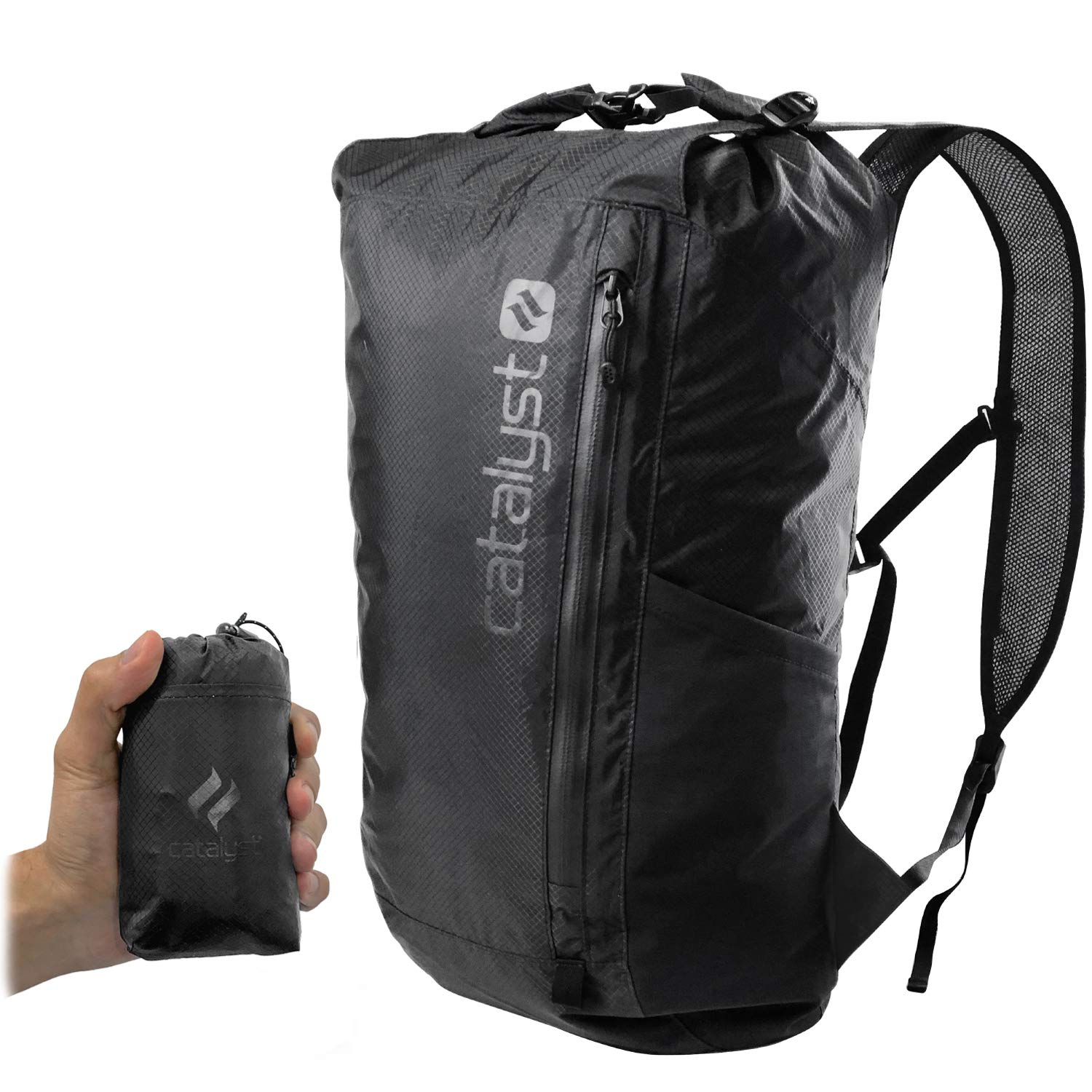 Ultra Lightweight Waterproof Backpack Foldable 10 000mm ULTRA Resistant fabric by Catalyst, Tactical Military Gear for Exotic Places, Fishing, Beach, Hiking, Dry Bag Black Backpack Daypack Packable