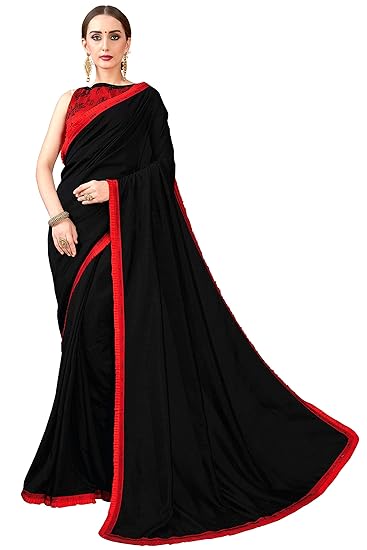 Womens Silk Blend Saree With Blouse Piece (ruffle_saree103_Black)