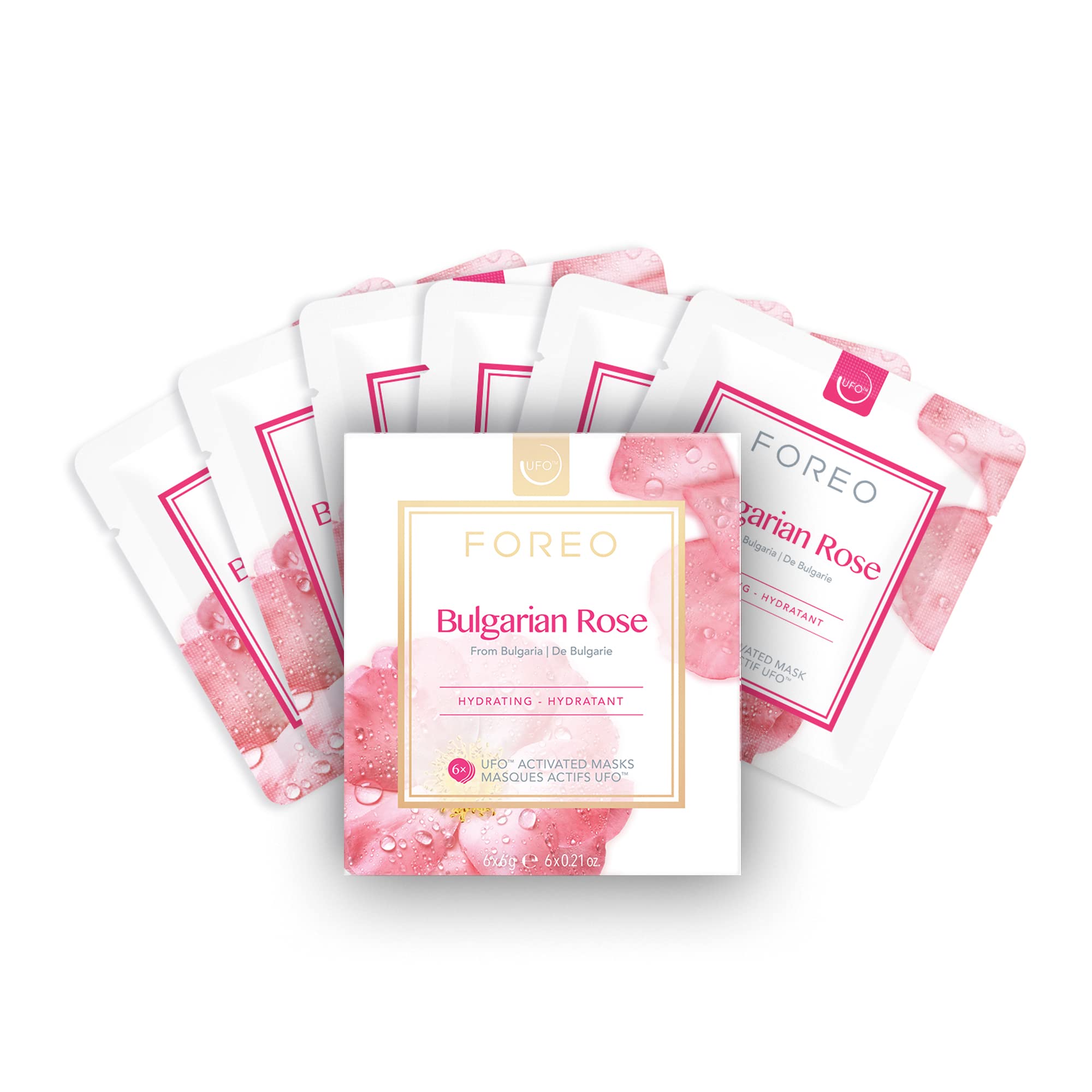 FOREO Bulgarian Rose UFO Activated Facial Mask for Dry, Lifeless Skin, 6 pack, Replenishing & Soothing, Bulgarian Rose & Jojoba Seed Oil, Cruelty-Free, Clean Formula, Compatible with UFO 2 & UFO
