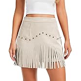 Wildox Western Cowgirl Fringe Skirt,High Waisted Mini Suede Skirts,Country Concert Rave Festival Booty Tassel Bottoms