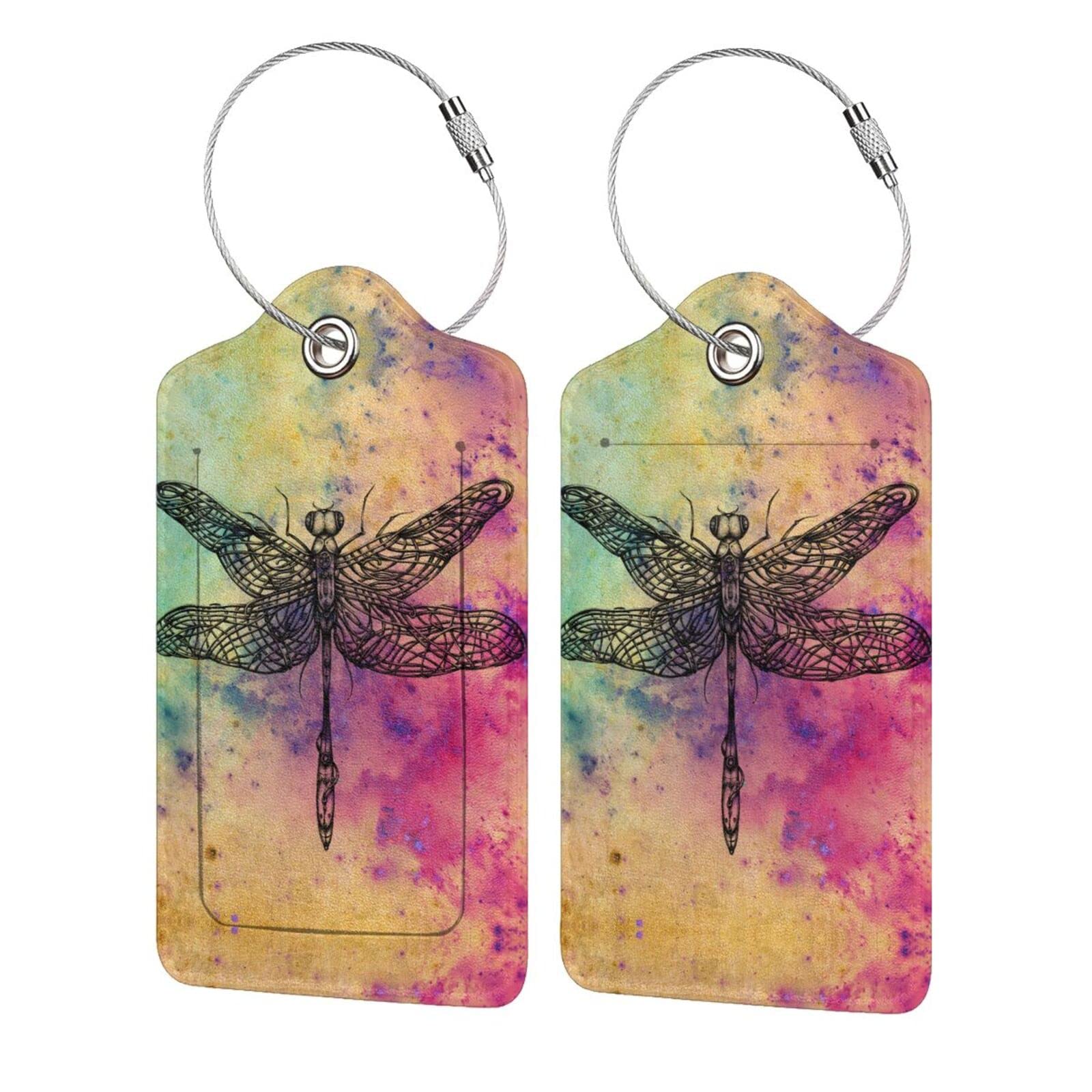 Photo 1 of Dragonfly 2 Pcs Luggage Tags, Privacy Cover Id Label with Stainless Steel Loop and Address Card for Suitcases & Travel Bags