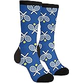 Unisex Fun Novelty Crazy Crew Socks Blue Tennis Racquets Dress Socks