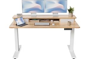 FEZIBO Electric Standing Desk with Double Drawers, 55 x 24 inch Height Adjustable Sit Stand Desk with Monitor Stand, 4 Memory