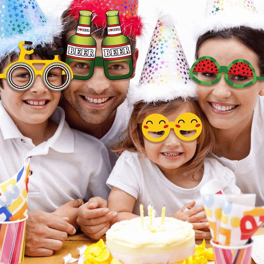 Funny Cardstock Photo Booth Props Glasses - 30 Pack Party Glasses for Adults and Kids - Fun Novelty Party Favors Accessories for Birthdays, Luau and Summer Fiesta: Kitchen & Dining