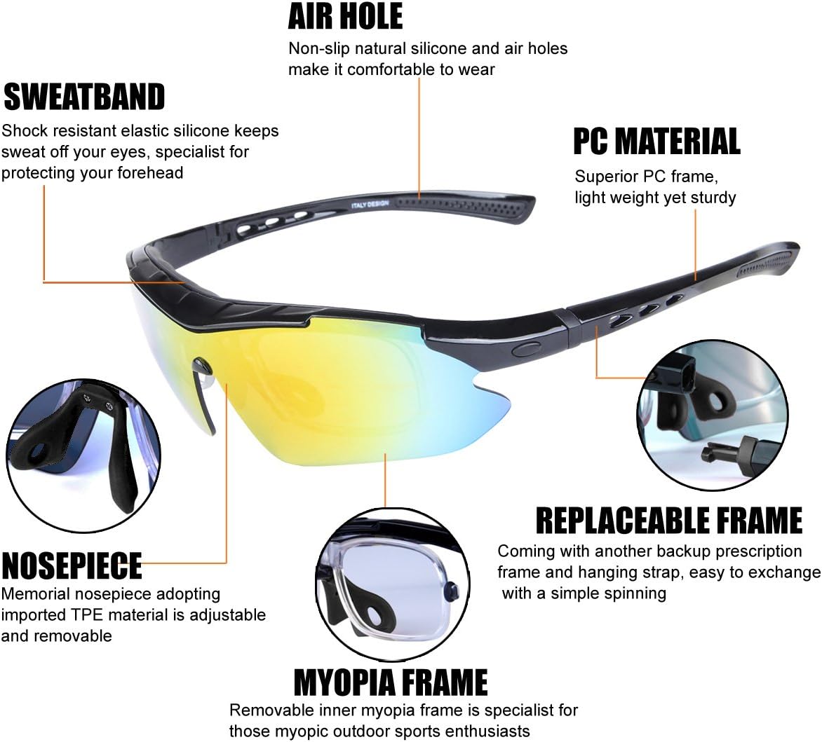 ShareWe Cycling Sunglasses Polarized Sports Sunglasses 5 Interchangeable Lenses UV400 Protection Glasses for Men Women Outdoors Cycling Fishing Skiing Driving Golfing Baseball,Unbreakable Frame - Image 3