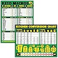 Keto Diet Cheat Sheet and Kitchen Conversion Chart Magnet Combination Bundle - Extra Large Easy to Read 11” x 8.5” Reference Guides for Ketogenic Foods and Cooking, Baking & Recipe Unit Conversions