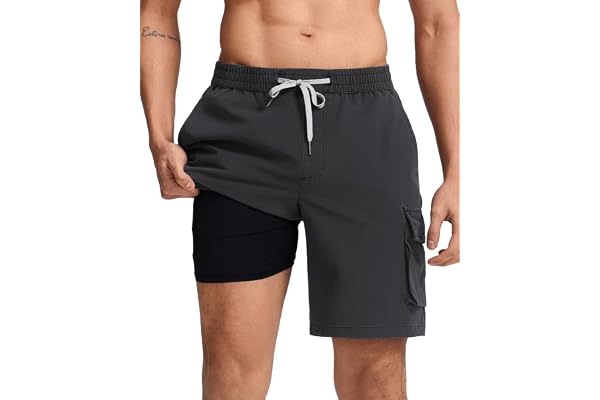 maamgic Mens Swim Shorts 9 inch Quick Dry Bathing Suit with 2 in 1 Compression Liner and Zip Pockets for Beach & Swim