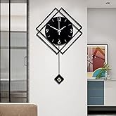 Wall Clock with Pendulum,Silent Quality Quartz Battery Operated,Modern Large Wall Clocks for Living Room Kitchen Home Bathroom Bedroom Wall Decor,16.2x26Inch(Black)