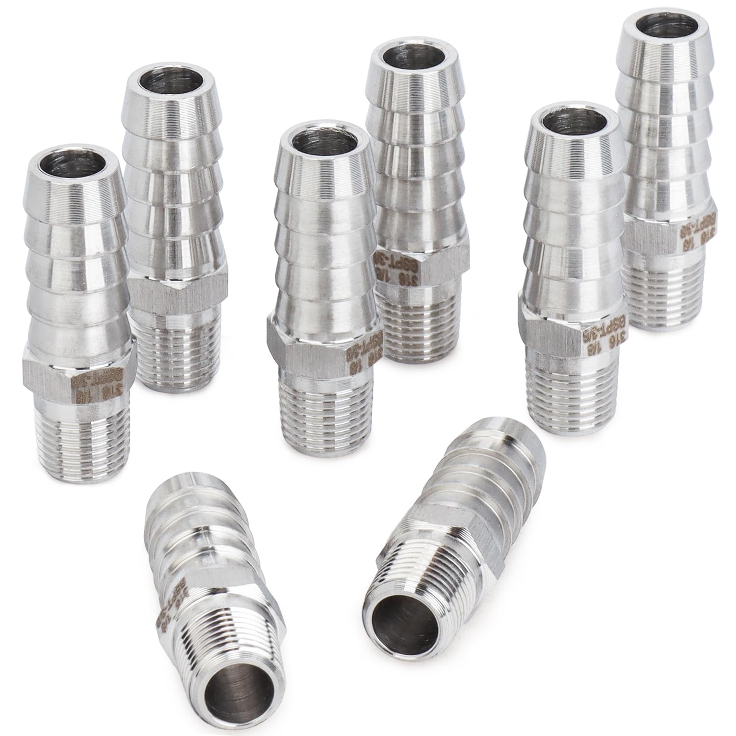 LTWFITTING Stainless Steel 316 Barbed Fitting Connector 1/8" Male BSPT x 3/8"(10mm) Hose Barb Fuel Gas Water (Pack of 25)