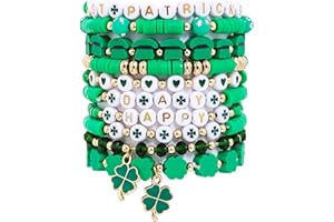 COOLUCKDAY 𝐇𝐞𝐢𝐬𝐡𝐢 𝐁𝐞𝐚𝐝𝐞𝐝 𝐒𝐭𝐫𝐞𝐭𝐜𝐡 𝐁𝐫𝐚𝐜𝐞𝐥𝐞𝐭𝐬 for Women Teen Girls St.Patrick's Day Valentine's Day Christmas Breast Cancer Bracelets Stackable Polymer Clay Beads Bracelets Friendship Boho Bracelets Jewelry Set
