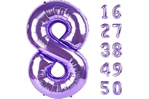 KELFUOYA 40 Inch Balloon Purple Number 8 Big Foil Helium Number Balloons Giant Mylar Number 8 Balloons for 18 28 68 80 88 Birthday Anniversary Party Decorations Supplies