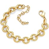 FILMOON Two Tone Paperclip Link Chain Bracelet for Women Men Gold And Silver Bracelet Chunky Thick Large Circles Link Chain Bracelet Fashion Unisex Jewelry