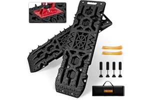 ORCISH New 2PCS 42''x12.2'' Large Recovery Traction Boards with Jack Lift Base, Traction Tire ladder and Mat for Sand Snow Mud 4WD, Recovery Gear with 4 Mounting Pins and Carry Bag (Black)