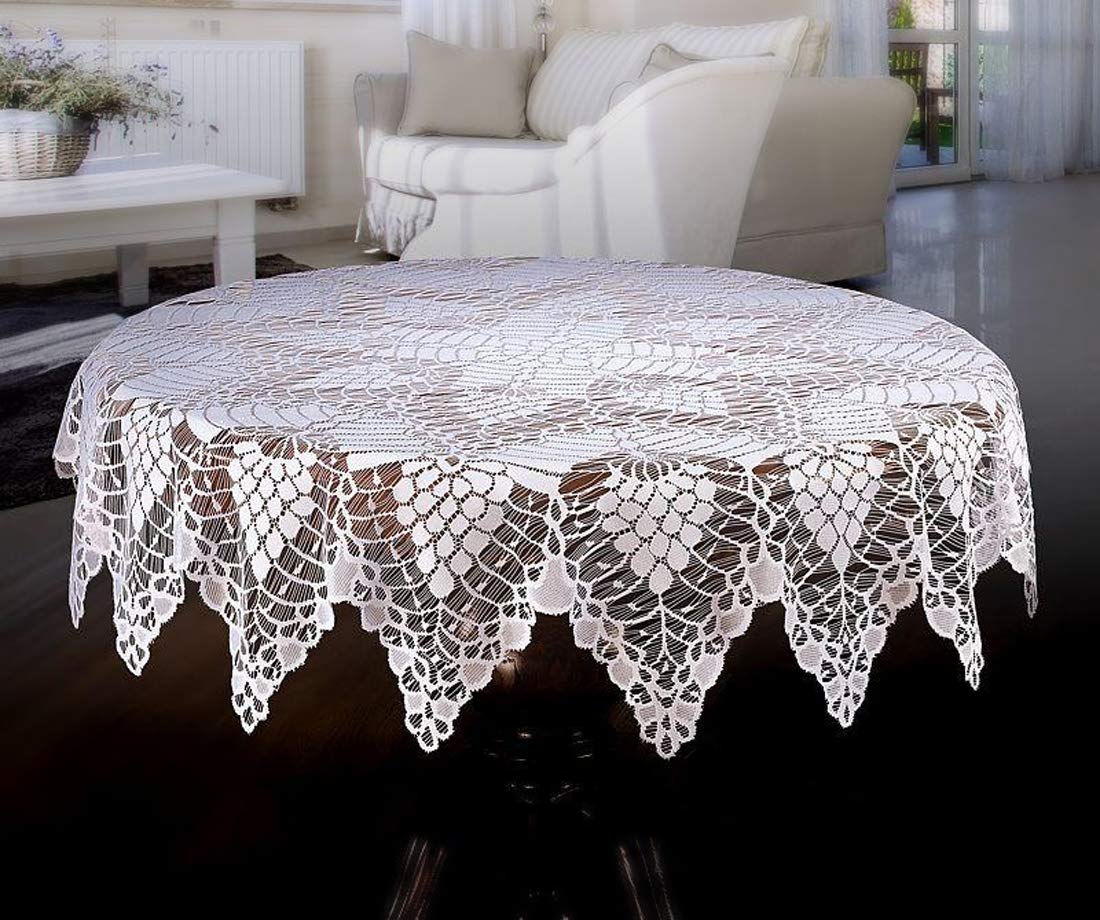 MforStyle White Tablecloth Round Lace table cloth Crochet Effect 59" (150cm)