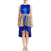 IBAKOM Praise Dance Dress for Women Sleeveless Gold Metallic Waist Embroidered Worship Tunic and Overlay Liturgical Dancewear