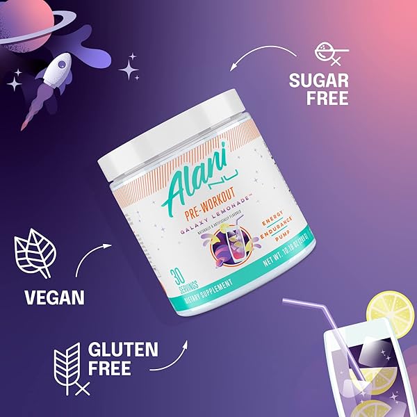 ALANI NU PRE WORKOUT POWDER GLAXAY LEMONADE, AMINO ENERGY BOOST, ENDURANCE SUPPLEMENT, SUGAR FREE, 200MG CAFFEINE, L-THEANINE, BETA-ALANINE, L-CITRULLINE, 30 SERVINGS