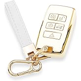 keycov key fob cover for land rover accessories keychain keyshell ring case compatible with 2018-2023 Jaguar E I-PACE Vogue Range Discovery Rover Sport protector（white）