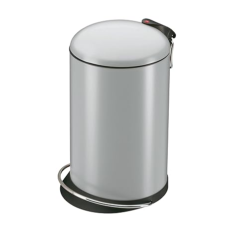 Hailo TOPdesign M, Mülleimer aus Stahlblech, 13 Liter, breite Metall-Fußreling, Müllbeutel-Klemmung, Metall-Tragegriff, made 